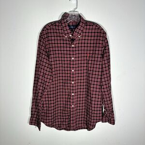 Ralph Lauren Red Black Check Mens Button Down Dress Shirt Cotton Size L